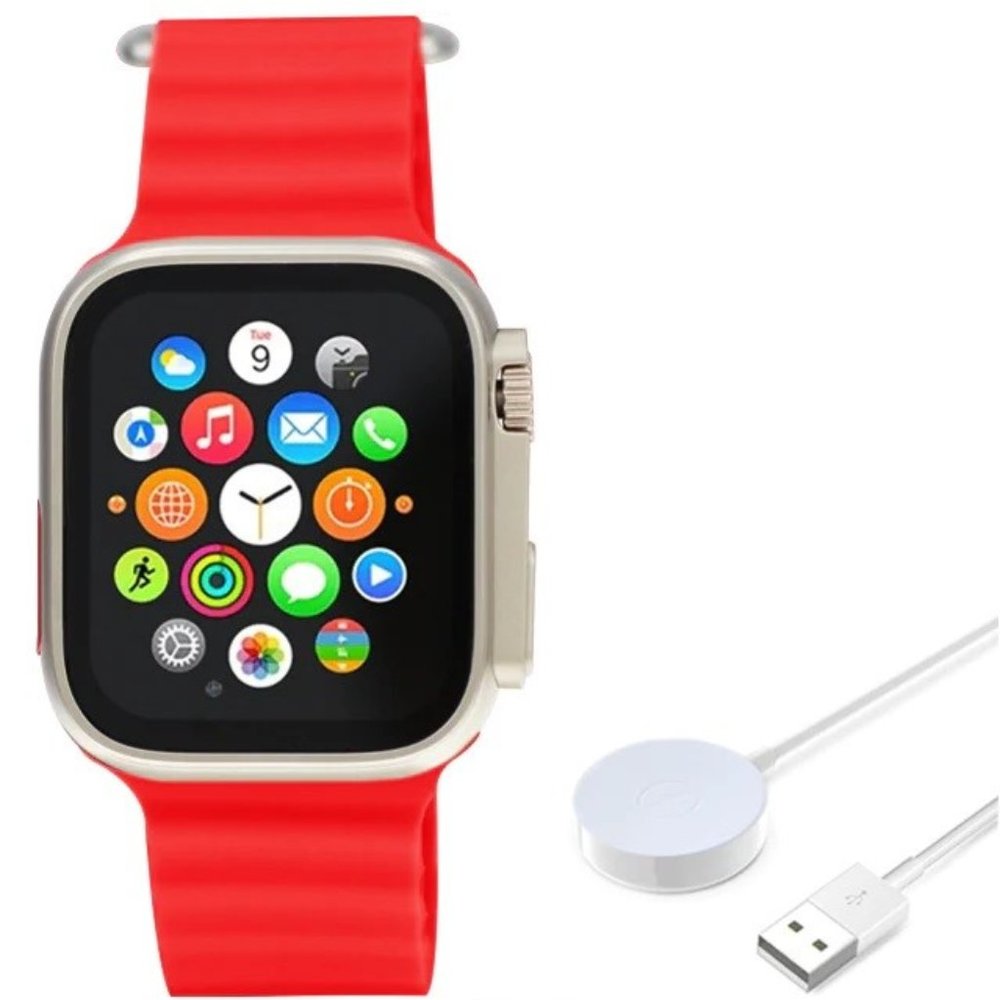 45mm Women Men's Sport Blood Oxygen Heart Rate Blood Pressure Smart Watch Red